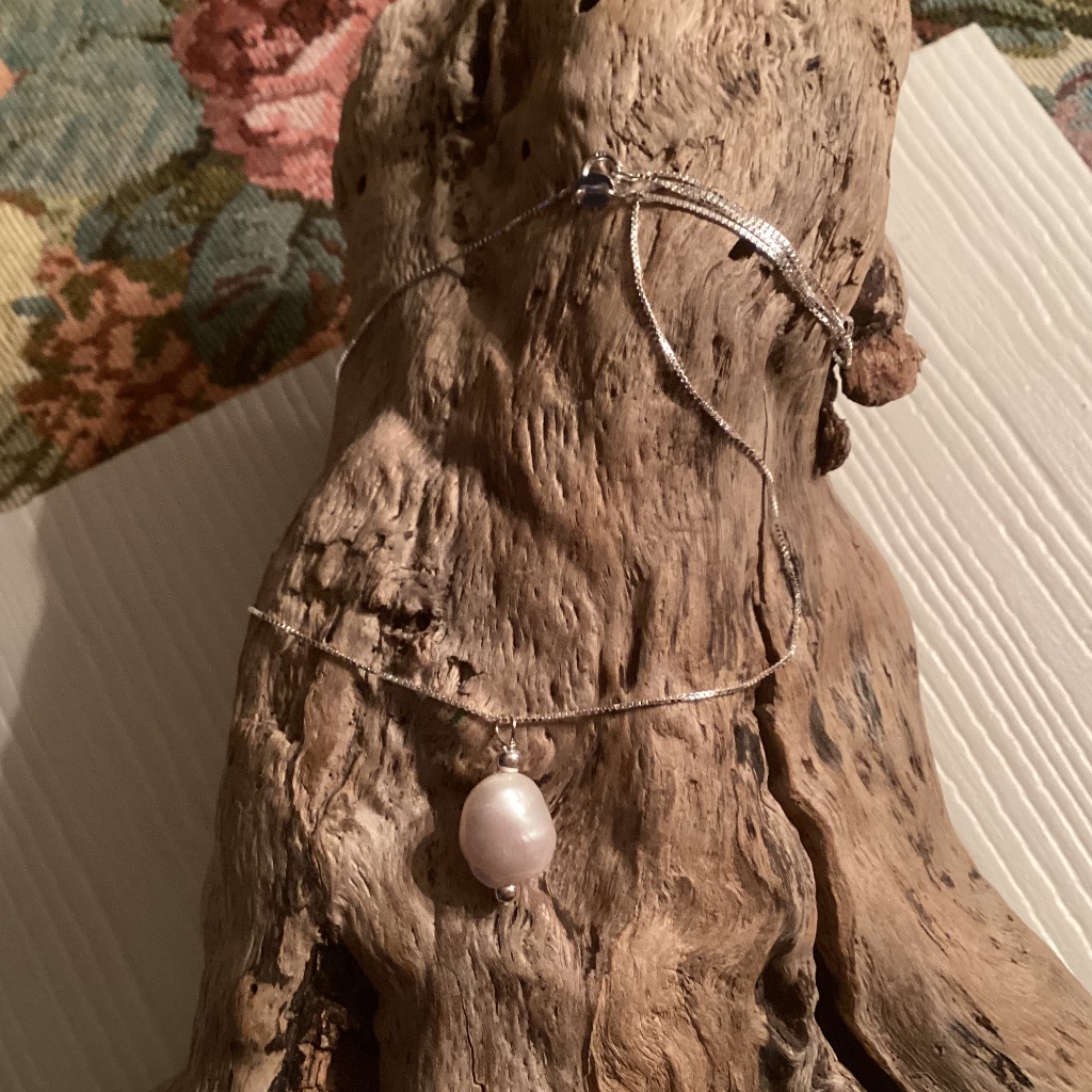 Single Pearl Sterling Silver Necklace 18”